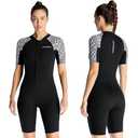 Skyone Women Mens Wet Suit, 3MM Neoprene Wetsuits Diving Suit, Short Sleeve Front Zip UV Protection One Piece Thermal Swimsuit for Swimming Kayaking Snorkeling Canoeing (XL, Black)