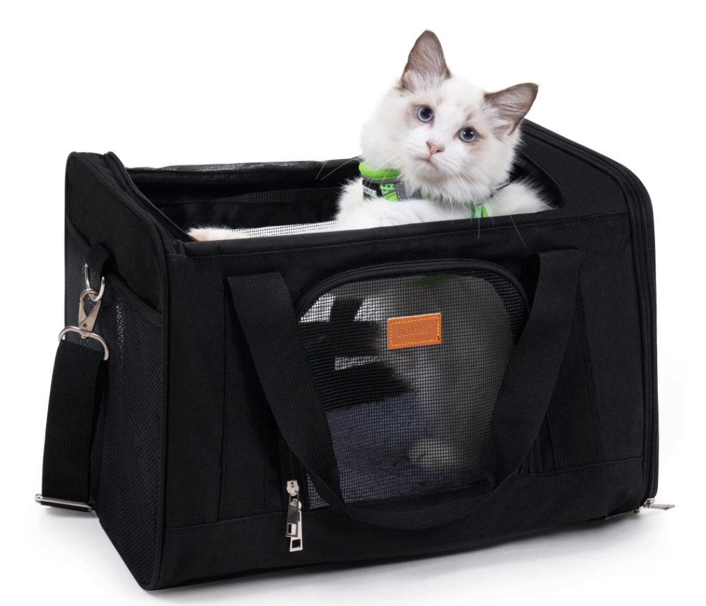 Pet Carrier for Cats, Dogs, and Puppies up to 15 lbs. Portable, Collapsible,Outdoors, Car Pet Bag. (Black)