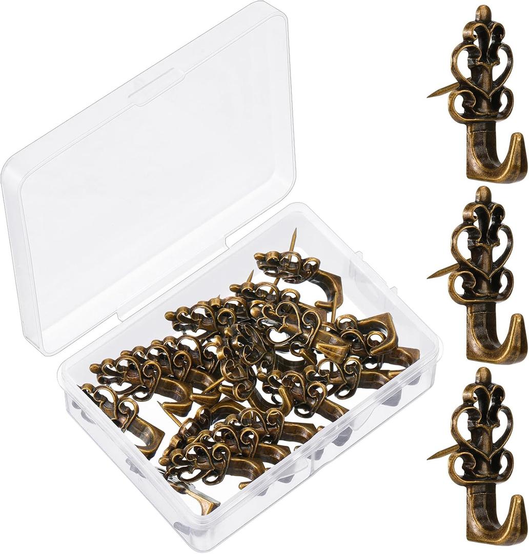 20 Pieces Push Pin Hangers Plant Shape Pin Hook Hanger Zinc Alloy Picture Bronze Wall Hooks(Heart)