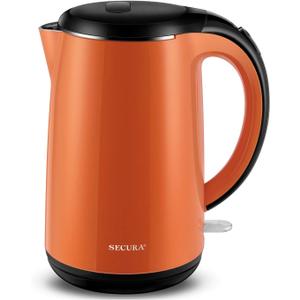 Secura Original Stainless Steel Double Wall Electric Water Kettle 1.8 Quart with Auto Shut-Off & Boil-Dry Protection, Orange SWK-1701DO/HB-3227B
