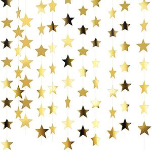Patelai Glitter Star Garland Banner 2026 Party Decor 130 Feet Star Hanging Banner Twinkle Backdrop for Graduation Birthday Classroom Wedding Supplies(Gold)
