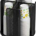 Paper Cup and Lid Holder Plastic Cup Storage Organizer Coffee Cup Dispenser for Countertop, Breakroom, Bathroom, Coffee Station, Bar, Buffet, Kitchen Cabinet - Black