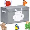QUOKKA Hippo Toy Storage Box for Boys and Girls - 16x12x10 Toy Chest Organizer for Kids - | Collapsible | Handles | Flip-Top Lids | - Fabric Foldable Bin for Playroom - Nursery Room Organization