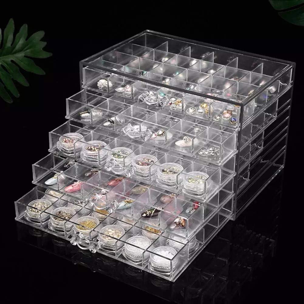 WILL 120 Grids Transparent Acrylic Nail Display Organizer Makeup Jewelry Nail Art smetic Display Rack Drawer Boxes Organizers