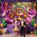 BlissYard Golden Mardi Gras Backdrop Masquerade Party Decorations Banner 71 x 43 inch Mardigras Carnival Celebration Party Photo Booth Photography Background New Orleans Masquerade Party Supplies (Feathered Mask#005)