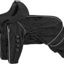 OneTigris Dog Raincoat with Hood for Medium Large Dogs, Waterproof & Reflective, 4 Legs Dog Rain Jacket Adjustable Puppy Poncho for The Rain and Snow (Black, Small)