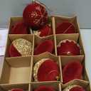 SHareconn 12ct Velvet Glitter Christmas Tree Balls Ornaments,3.15" Flocked Ornaments,Shatterproof Plastic Decorative Baubles Decorations for Xmas Tree Decor Holiday Party Decoration (Red & Gold, 80mm)