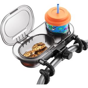 Universal Stroller Snack Tray: Cup Holder Tray with Silicone Flexible Arms Grip Stroller Tray with Dust Cover - Stroller Tray Attachment with Cups Holder for Baby & Toddler Stroller Accessories (gray)