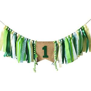 Field Green Style Highchair Banner Baby Girls Boys 1st Birthday Party High Chair Bunting Garland Decoration (Mint Green)