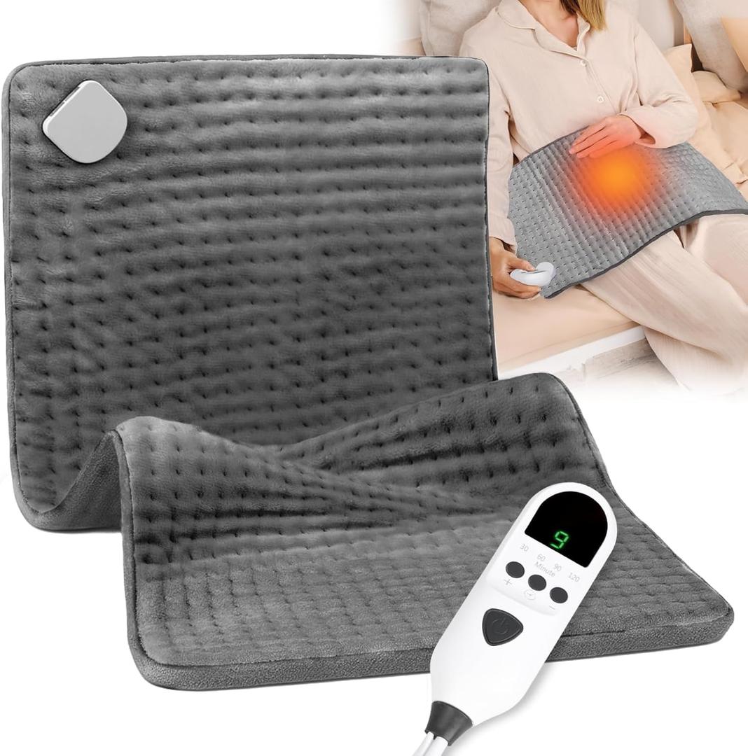Heating Pad for Period Cramps, 17"33" XXL Heating Pad for Back Neck Shoulder Muscle Pain, 9 Heat Settings&4 Auto-Off, Large Moist Heat&Machine Washable, Valentines Birthday Gifts for Women Men,Grey