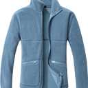 GIMECEN Women's Fuzzy Fleece Jacket Long Sleeve Zip Up Sherpa Coat Soft Polar Outerwear with Zipper Pockets (Medium, Denim Blue)