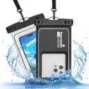 Waterproof Phone Pouch - 2 Pack IP68 Floating Waterproof Phone Case, Dry Bag Beach Cruise Essentials 2026 with Adjustable Lanyard for iPhone 17 16 15 Pro Max / Galaxy S24 S23 (Black and White) (Regular)