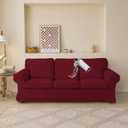 Red Waterproof Ektorp Sofa Cover Custom Made Compatible for IKEA 3 Seat Sofa, Linen Style, 7 Pieces