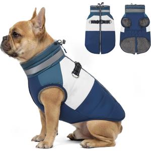 azuza Dog Jacket for Small Dogs Waterproof Dog Coat with Reflective Strips and Harness Built in Warm Fleece Dogs Winter Coat Windproof with Back Zipper, Navy L