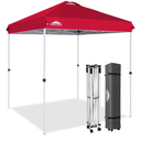 EAGLE PEAK Pop Up Canopy Tent with Wheeled Carry Bag, 8 Stakes, 4 Ropes, Easy Set Up Tent Canopy, 6.6x6.6 ft, Red