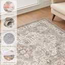 EIEIHOUSE Washable Area Rugs for Living Room - 10x14 Neutral Vintage Distressed Floral Farmhouse Boho Large Soft Floor Rug Indoor Non Slip Carpet for Bedroom Dining Room Office - Brown/Multi