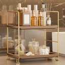 FSyueyun 2-Tier Bathroom Countertop Organizer,Bathroom Organizers and Storage with Tool-Less Installation, Premium Plastics for Makeup, Perfume, Skincare on Dresser Vanity Tray (Gold & Brown)