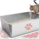 Stainless Steel Cat Litter Box High Side, XL Metal Litter Pan with Bling Paw, Kitten Toilet Pet Cleaning Tool for Big & Small Cats, Rabbits, Non-Stick, Splash-Proof, Odorless, Pink 23.6"x15.7"x7.9" (23.6"x15.7"x7.9", Pink)