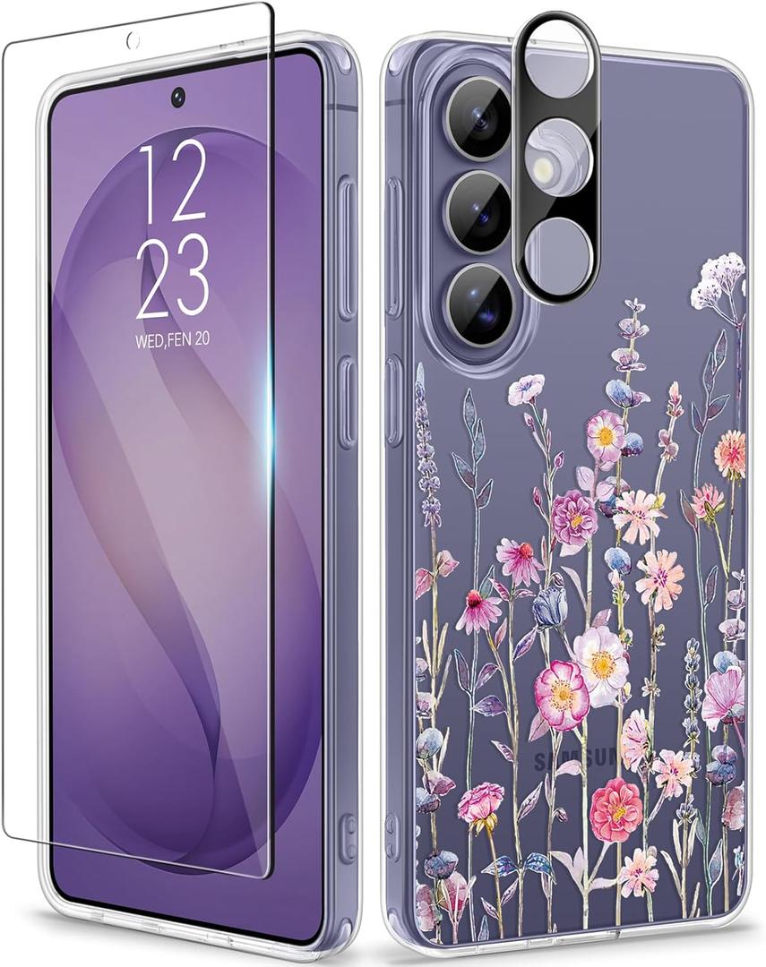 GVIEWIN for Samsung Galaxy S26 Case, Clear Floral Slim Shockproof Protective Women Phone Case, Non-Yellowing, with Screen Protector & Camera Lens Protector for Galaxy S26 6.3", Floratopia/Colorful
