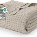 Utopia Bedding Khaki 100% Cotton Waffle Blanket 300 GSM [Twin - 90x72 Inch] Soft Lightweight Breathable Bed Blanket for All Season, Khaki 