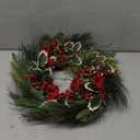 24 Inch Christmas Wreath, Xmas Wreath for Front Door with Hanger, Farmhouse Rattan Base Christmas Decor with Red Berry Pine Cone Spruce, Artificial Wreath Christmas Decorations for Indoor Outdoor Use