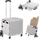 Stair Climbing Cart with Wheels: Collapsible Rolling Cart for Teachers School Supplies Books Art Projects Grocery Trade Shows & Stairs Foldable Utility Organizer with Lid Crate Basket Shelves (Large-Climber Wheels, Gray)