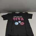 Disco Diva Ladies Disco Gold Ball Silver Red Lips T-Shirt (Small, Black)