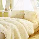 Luxury Faux Fur Full/Queen Size Winter Comforter Set Shaggy Velvet Cream Beige Long Hair, 3 Pieces Plush Flannel Sherpa Backing Reversible Soft Microfiber Super Warm Bedding Set for Holiday (Queen - 86"x86")