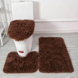 Soft Bathroom Carpet 3 Piece Bathroom Rugs and Mats Set Bath Mats Set with U-Shaped Toilet Floor Mat Rugs andToilet Lid Cover Mat (Brown)