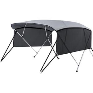 KAKIT 4 Bow Bimini Tops with Mesh Sidewalls Support Poles for Boats Marine Grade Canvas Top Includes 2 Straps Storage Boot 1 Inch Aluminum Frame (Dark Gray), Size: 4 Bow 8'L x 54" H x 73"-78" W