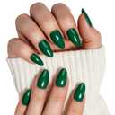 5 x Short Almond Press On Nails, Durable Reusable Glossy Artificial Nails Kit with Adhesive Tabs, 24 Pcs 12 Sizes for Fashion Women, Perfect for for Daily Outfits, Party or Date, Green