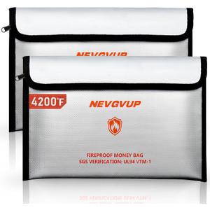 Fireproof Money Bag 4200F - Heat Insulated, 9.8 x 6.5" Small Fireproof Document Bag with Waterproof Zipper, Fireproof Bag with Reflective Strip and Fireproof Edeging, Fire Pouch Set for Valuables