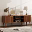 LCRBOL TV Stand for Living Room, Mid Century Modern Entertainment Center for 55/60 inch TVs, TV Console with Fluted Door Cabinets and Open Shelves, for Bedroom, Walnut