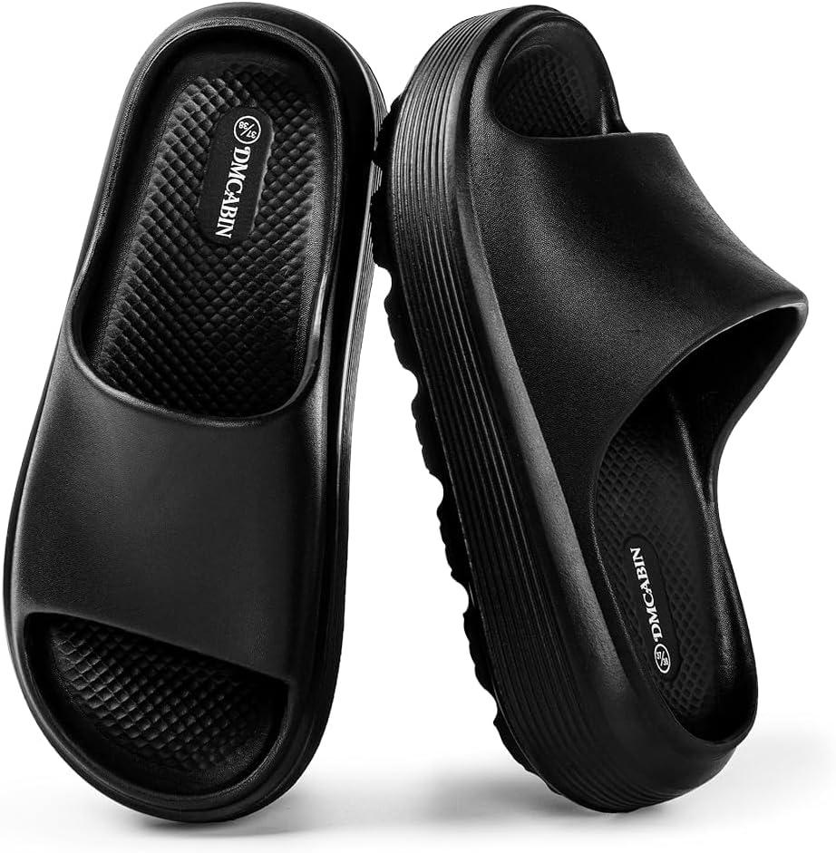 Platform Slides for Women and Men | Chunky Thick EVA Sole with Stable Support | Non-Slip for Daily Wear (6.5-7.5 Women/5-6 Men, Black)