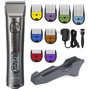opove H5 Hair Clippers for Men, Professional Cordless Clippers with 250min Runtime & Smart LCD, Quiet Hair Trimmer, Perfect for Kids, Bearded Men, Women & Barbers (Black Gift Boxed) (1 Count (Pack of 1))