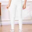 Girls Leggings Cotton Pants Stretchy Tight Toddler Basic Casual Legging with Pockets 5-13years (White)