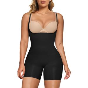 SHAPERX Open Bust Shapewear Tummy Control Bodysuits for Women Seamless Compression High Waisted Body Shaper (Small-Medium, Black(shorts))