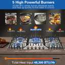 Amzgachfktch Gas Cooktop 36 inch with 5 Italy Sabaf Sealed Burners, Max 48,300 BTU Built-in Gas Stove Top, Propane Cooktop with 304 Stainless Steel Panel, NG/LPG Convertible, CSA Certified, 36 inch no griddle