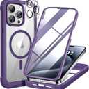 Miracase Magnetic for iPhone 12 Pro Max Case [Compatible with MagSafe] Full-Body Phone case with Built-in Glass Screen Protector& Camera Protector, Military Drop Proof 12 Pro Max Cover, Purple