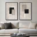 Large Framed Neutral Abstract Wall Art Set of 2, Black Beige Modern Canvas Prints Paintings Artwork for Walls, Minimalist Block Lines Pictures for Living Room Dining Room Bedroom Wall Decor 20x30 In, 20" W x 30" H x 2Pcs