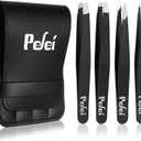 Pefei Tweezers Set - Professional Stainless Steel Tweezers for Eyebrows - Great Precision for Facial Hair, Splinter and Ingrown Hair Removal (Black)