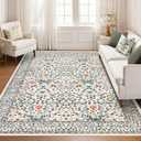 GarveeHome Washable Rug for Living Room, 9x12 Large Area Rug for Dining Room Under Table, Bedroom, Floral Soft Low Pile Non Slip Stain Resistant Carpet for Nursery, Playroom, Office, Beige