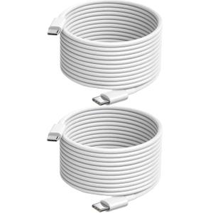 USB C Cable 20ft,USB C to USB C Cable 60W Fast Charging 2 Pack, Extra Long Type C Cord Compatible with MacBook/iPad/iPhone 17/16/15 Serie/Samsung Galaxy S24/Switch/Lenovo/Dell/HP/Any USB-C Device (Off White)