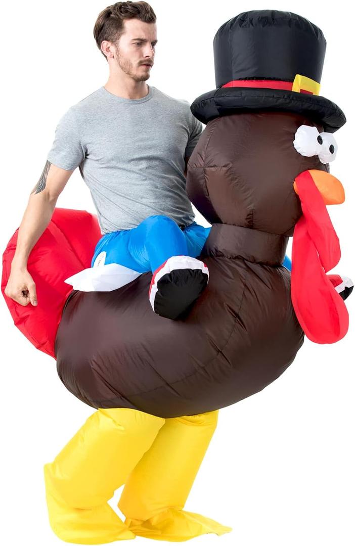 YEAHBEER Inflatable Turkey Costume Adult, Blow up Costumes for Adults,Thanksgiving Costumes for Party Funny Turkey Suits (Red)