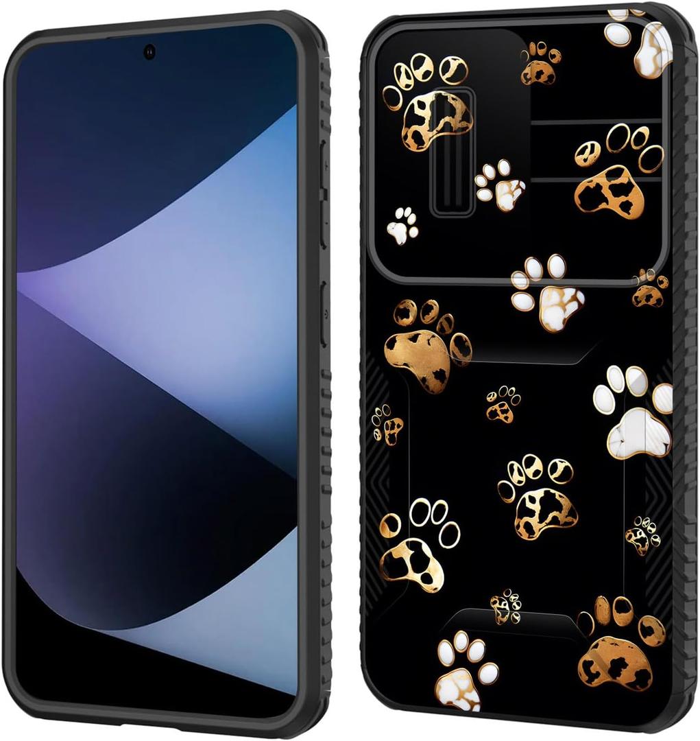 for Galaxy S24 FE Case Built in Slide Camera Lens Cover,Heavy Duty Shockproof Protection Dual Layer Case for Samsung Galaxy S24 FE 5G 6.7" 2024,Cute Dog Paw Prints