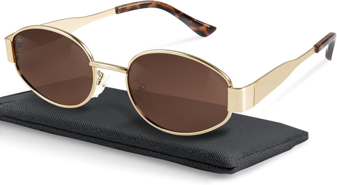 livho 2025 Trendy Oval Sunglasses - Stylish Polarized Shades for Everyday - Retro Metal Frames (Brown/Gold)