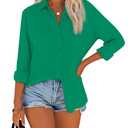 Diosun Womens Button Down Shirts Long Sleeve Cotton Stylish Gauze Tops Casual Loose Fit Blouses with Pocket(S, Green) (S)