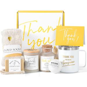 Thank You Gifts for Women, 8pcs Employee Appreciation Gifts Baskets for Women Thank You Farewell Gifts for Coworkers Teacher Boss Hostess Secretary Nurse Mom Pastor- Best Spa Gratitude Box w/Candle