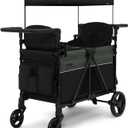 Jeep Aries Stroller Wagon by Delta Children Premium Wagon for 2 Kids with Convertible Seats, Adjustable Push/Pull Handles, Removable Canopy & Flat Fold - Greenguard Gold Certified, Black/Green