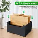 Black Pen Holder for Desk with Adjustable Bamboo Dividers, 5-Slot Wooden Pencil Holder for Desk, Small Remote Control Holder Office Supply Organizer for Bills, Mails, Makeup Brushes